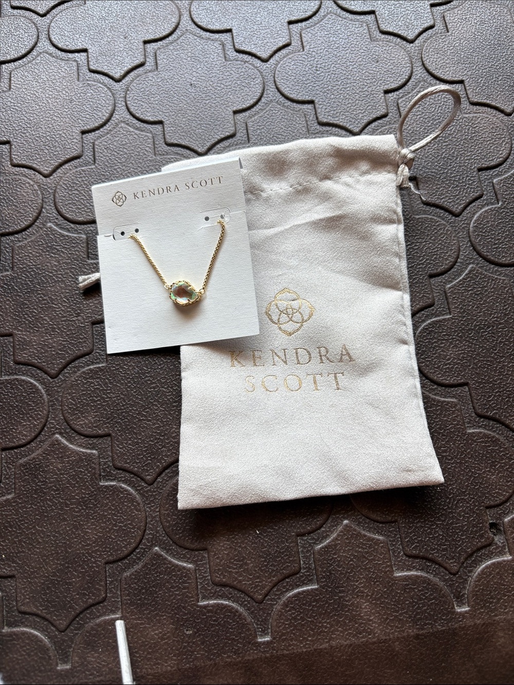 Kendra Scott Gold Necklace with Iridescent Green Stone